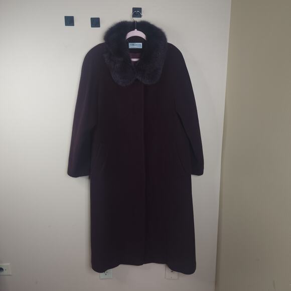 VINTAGE FORECASTER LAMBSWOOL WINE COAT WITH FOX COLLAR SIZE 16 - Picture 1 of 11